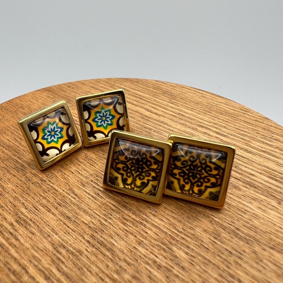 Elegant Boho Chic Stud Earring Set - Gold Square Trendy Stud Earrings - Picture 15 of 15